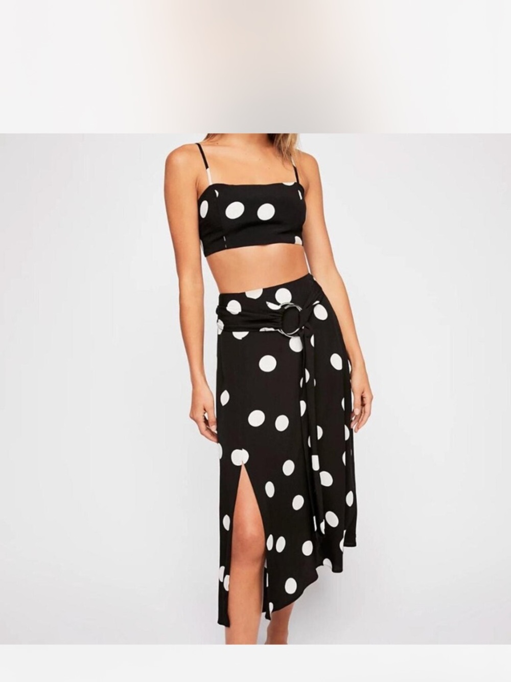 Free People Black and White Polka Dot Skirt Set